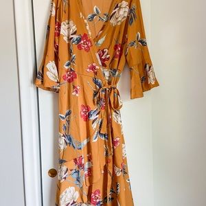 Mustard Floral Wrap Dress
